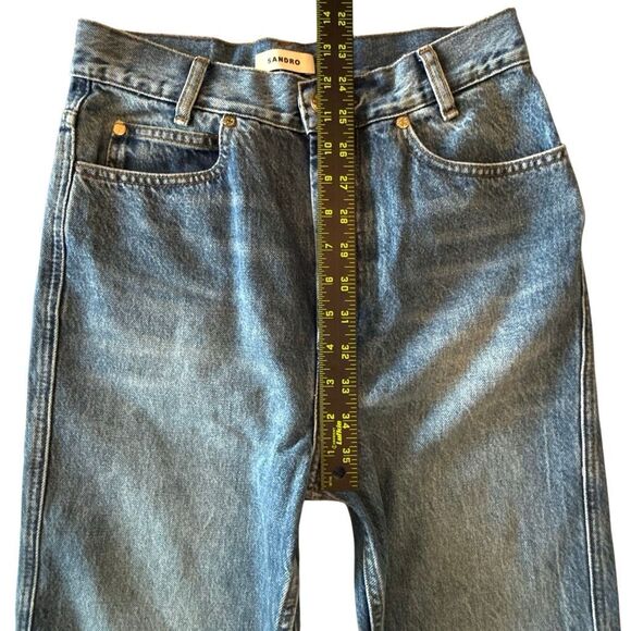 Sandro High Rise Zip Fly Straight Leg Crop Denim Jeans Blue Size 36 - Picture 9 of 9